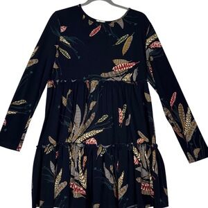 Boho Babydoll Dress XL Tiered Cottagecore Mini Nature Print Modest Swing Teacher